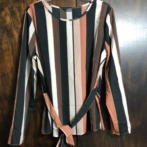 SHEIN - Long Sleeve Stripped Blouse with Belt